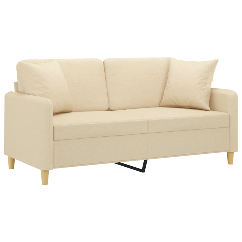 Vidaxl tweezitsbank met sierkussens 140 cm stof crèmekleurig