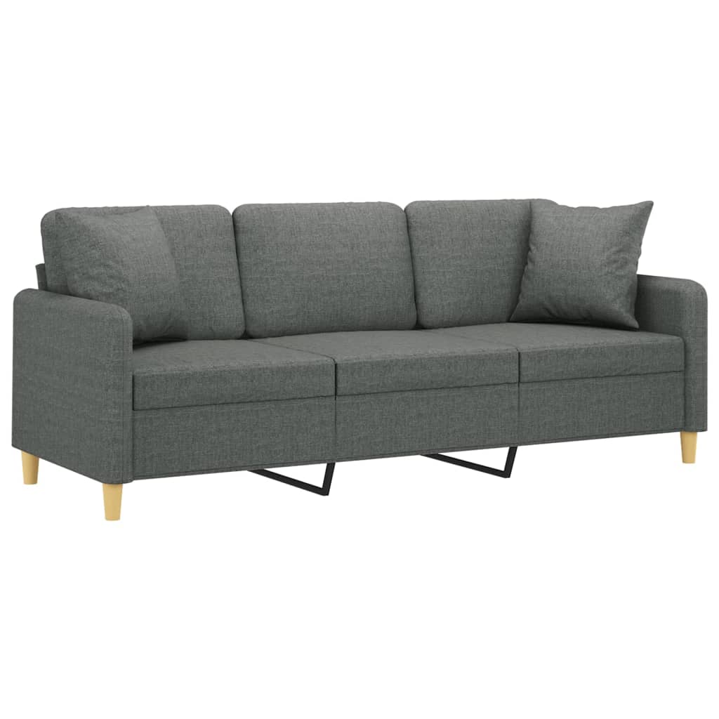 Vidaxl driezitsbank met sierkussens 180 cm stof donkergrijs