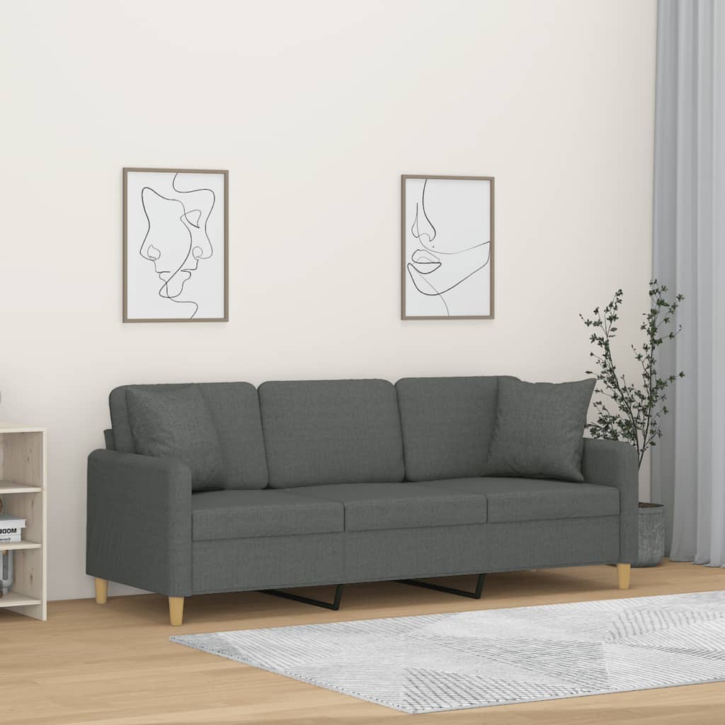 Vidaxl driezitsbank met sierkussens 180 cm stof donkergrijs