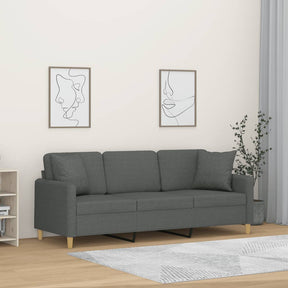 Vidaxl driezitsbank met sierkussens 180 cm stof donkergrijs