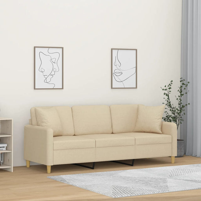 Vidaxl driezitsbank met sierkussens 180 cm stof crèmekleurig