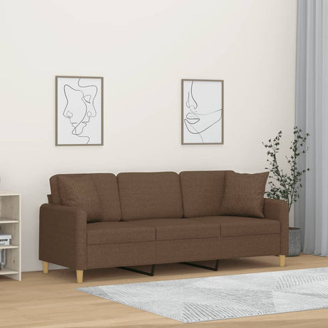 Vidaxl driezitsbank met sierkussens 180 cm stof bruin