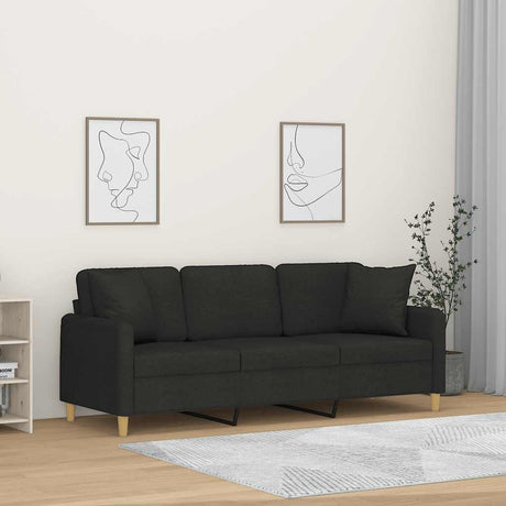 Vidaxl driezitsbank met sierkussens 180 cm stof zwart