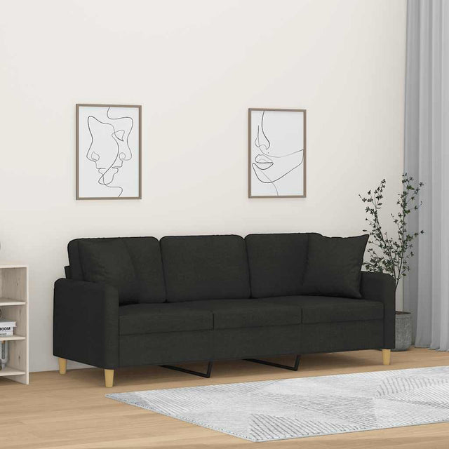 Vidaxl driezitsbank met sierkussens 180 cm stof zwart