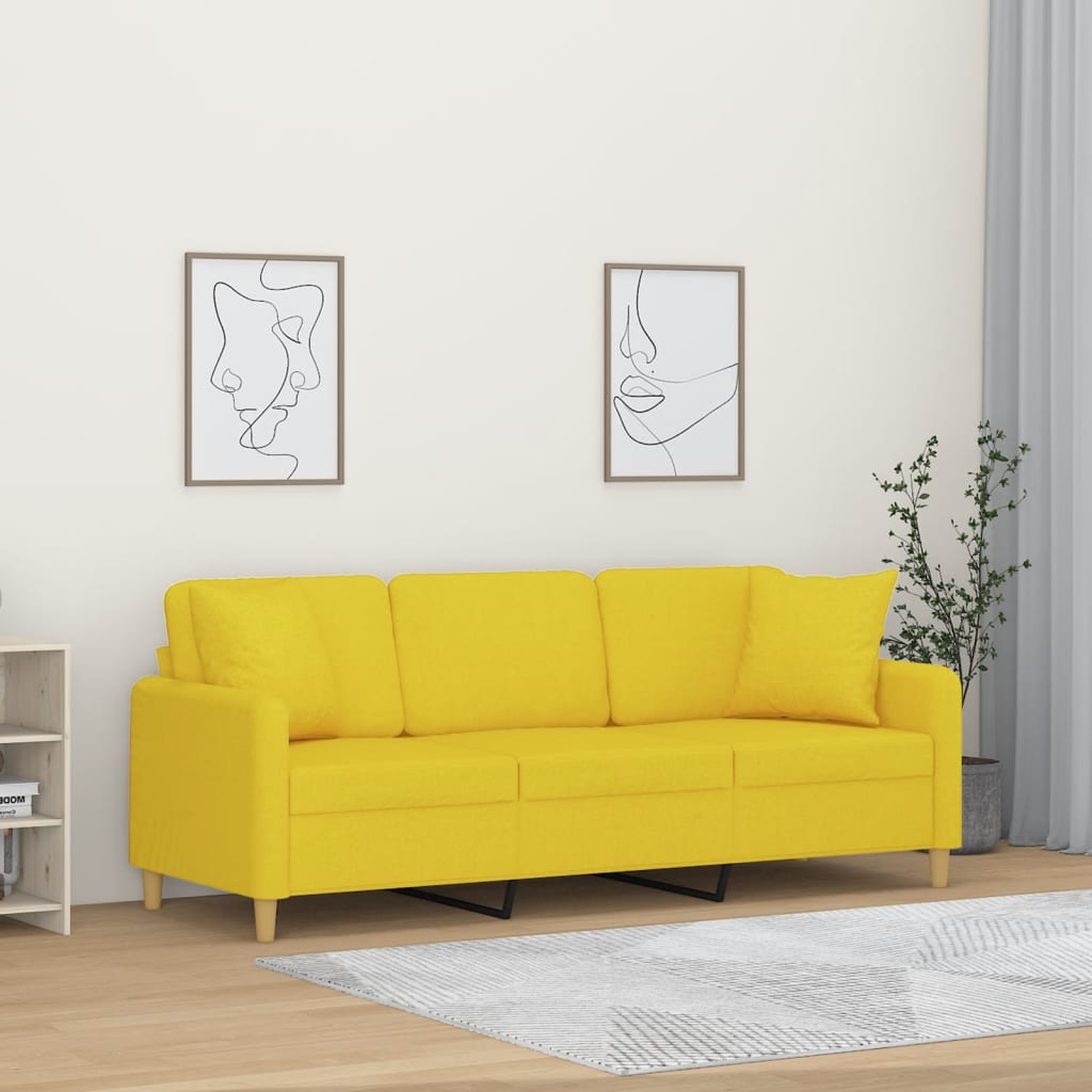 Vidaxl driezitsbank met sierkussens 180 cm stof lichtgeel