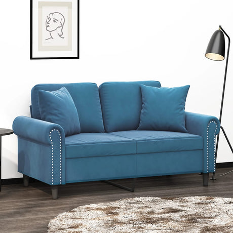 Vidaxl tweezitsbank met sierkussens 120 cm fluweel blauw