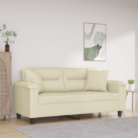 Vidaxl tweezitsbank met sierkussens 140 cm kunstleer crèmekleurig