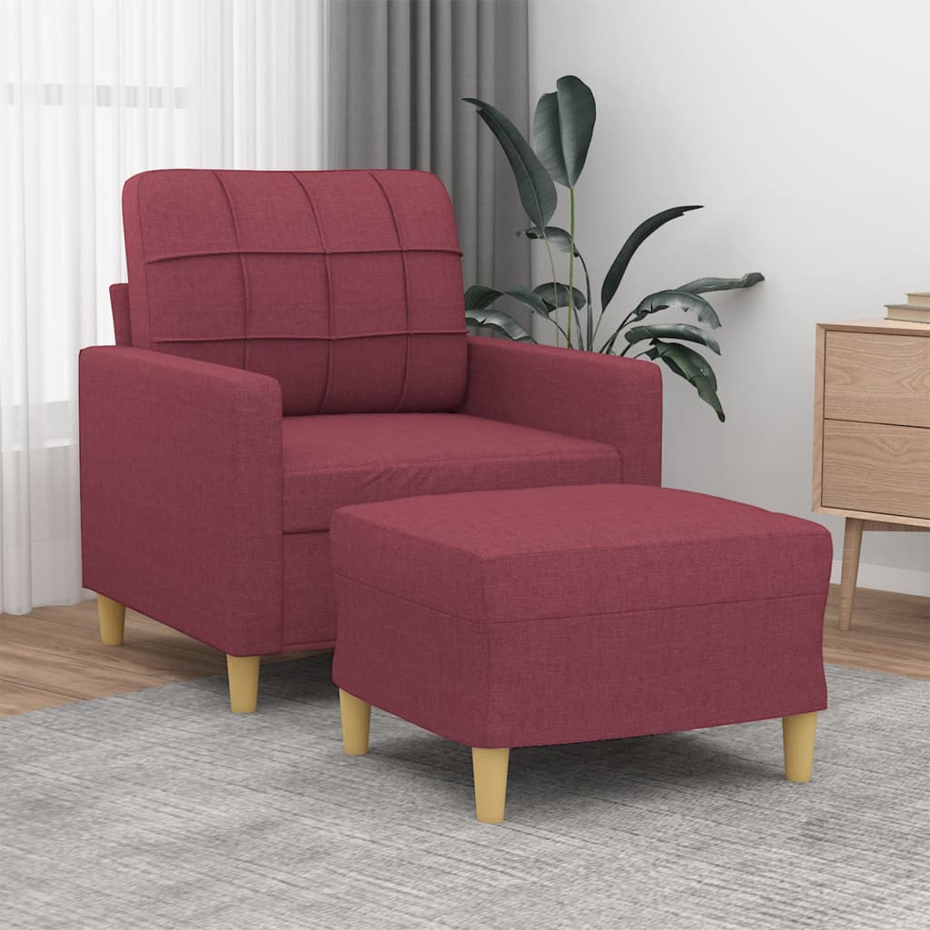 Vidaxl fauteuil met voetenbank 60 cm stof wijnrood