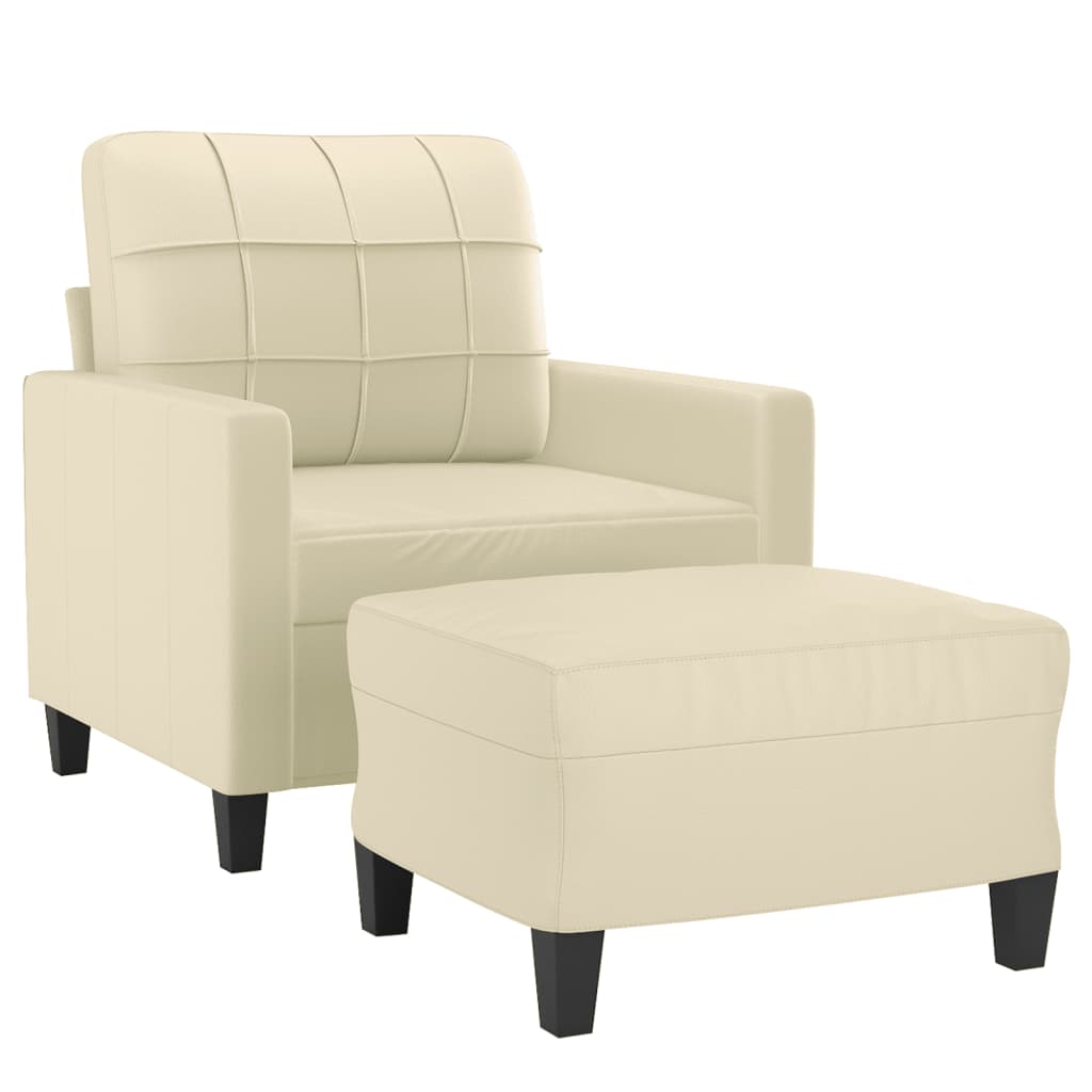 Vidaxl fauteuil met voetenbank 60 cm kunstleer crèmekleurig