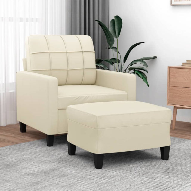 Vidaxl fauteuil met voetenbank 60 cm kunstleer crèmekleurig