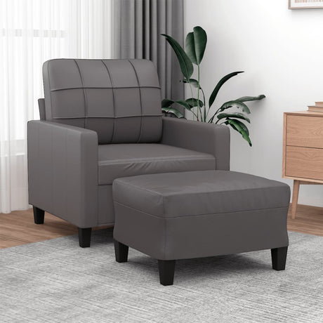 Vidaxl fauteuil met voetenbank 60 cm kunstleer grijs