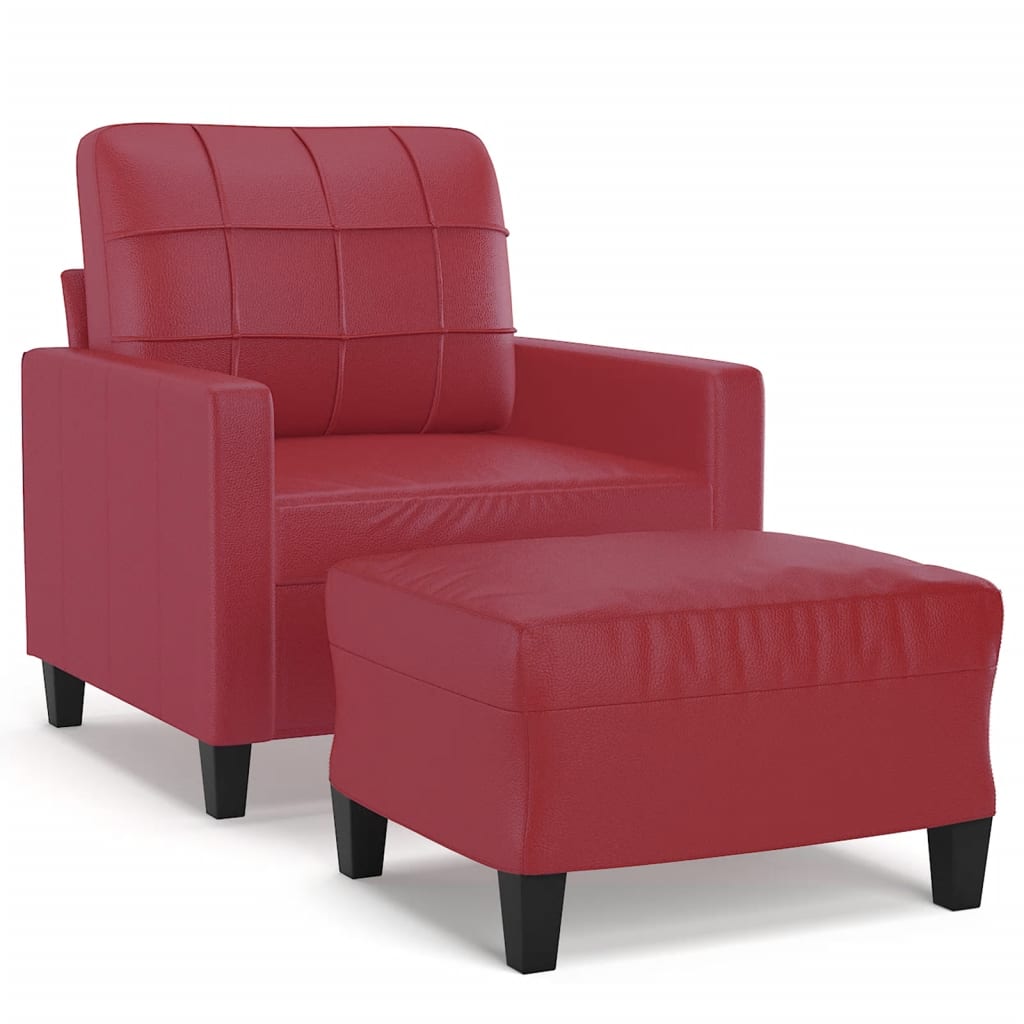 Vidaxl fauteuil met voetenbank 60 cm kunstleer wijnrood