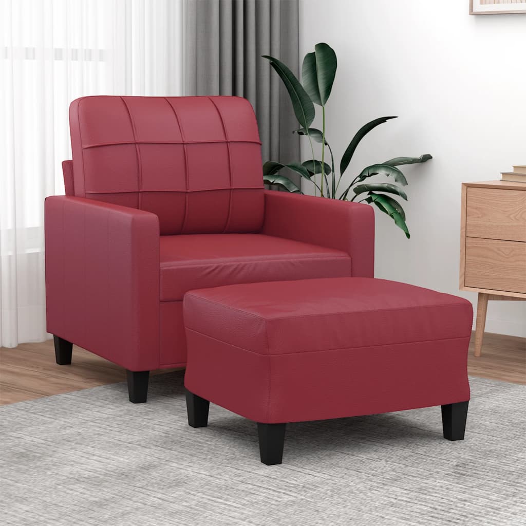 Vidaxl fauteuil met voetenbank 60 cm kunstleer wijnrood