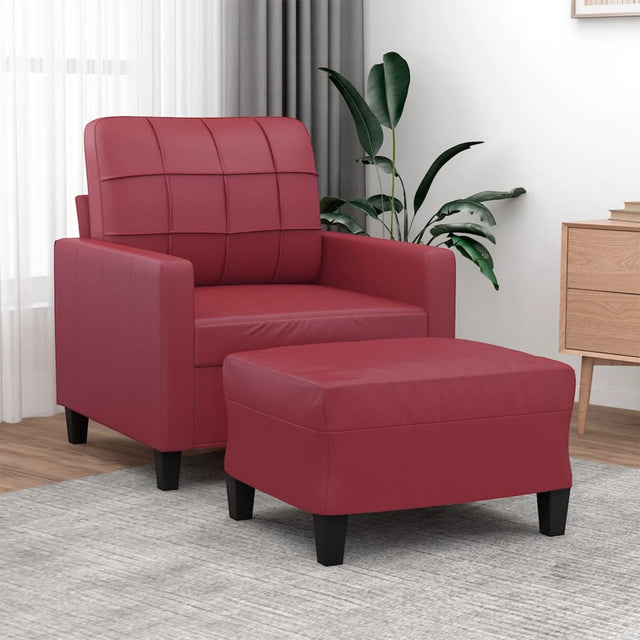 Vidaxl fauteuil met voetenbank 60 cm kunstleer wijnrood