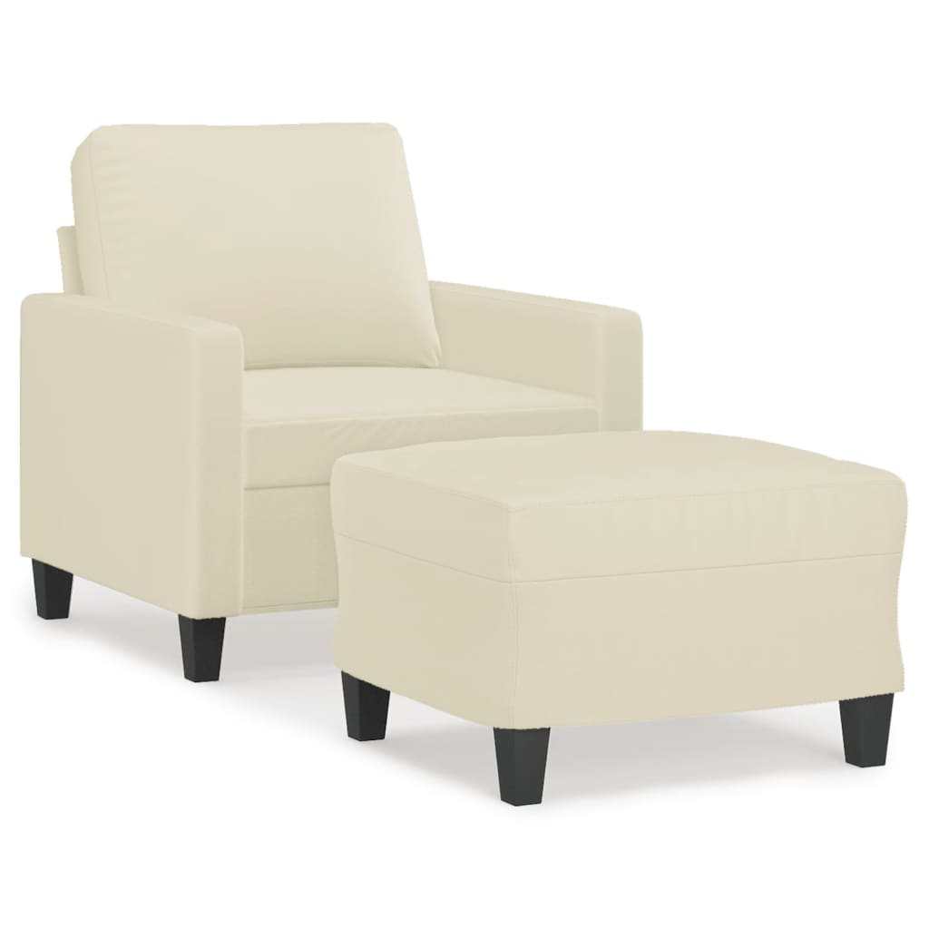 Vidaxl fauteuil met voetenbank 60 cm kunstleer crèmekleurig