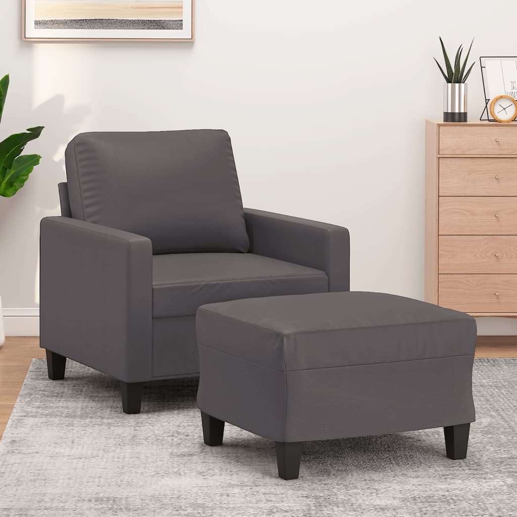 Vidaxl fauteuil met voetenbank 60 cm kunstleer grijs