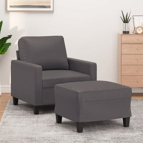Vidaxl fauteuil met voetenbank 60 cm kunstleer grijs