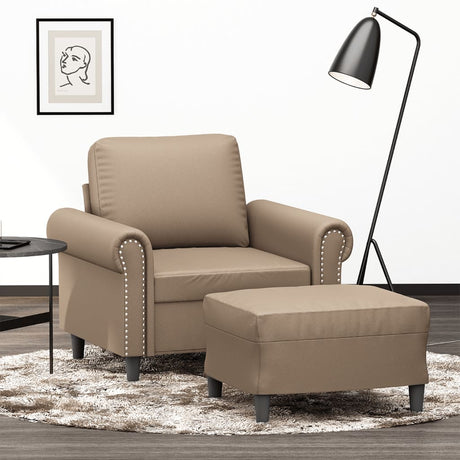 Vidaxl fauteuil met voetenbank 60 cm kunstleer cappuccinokleurig