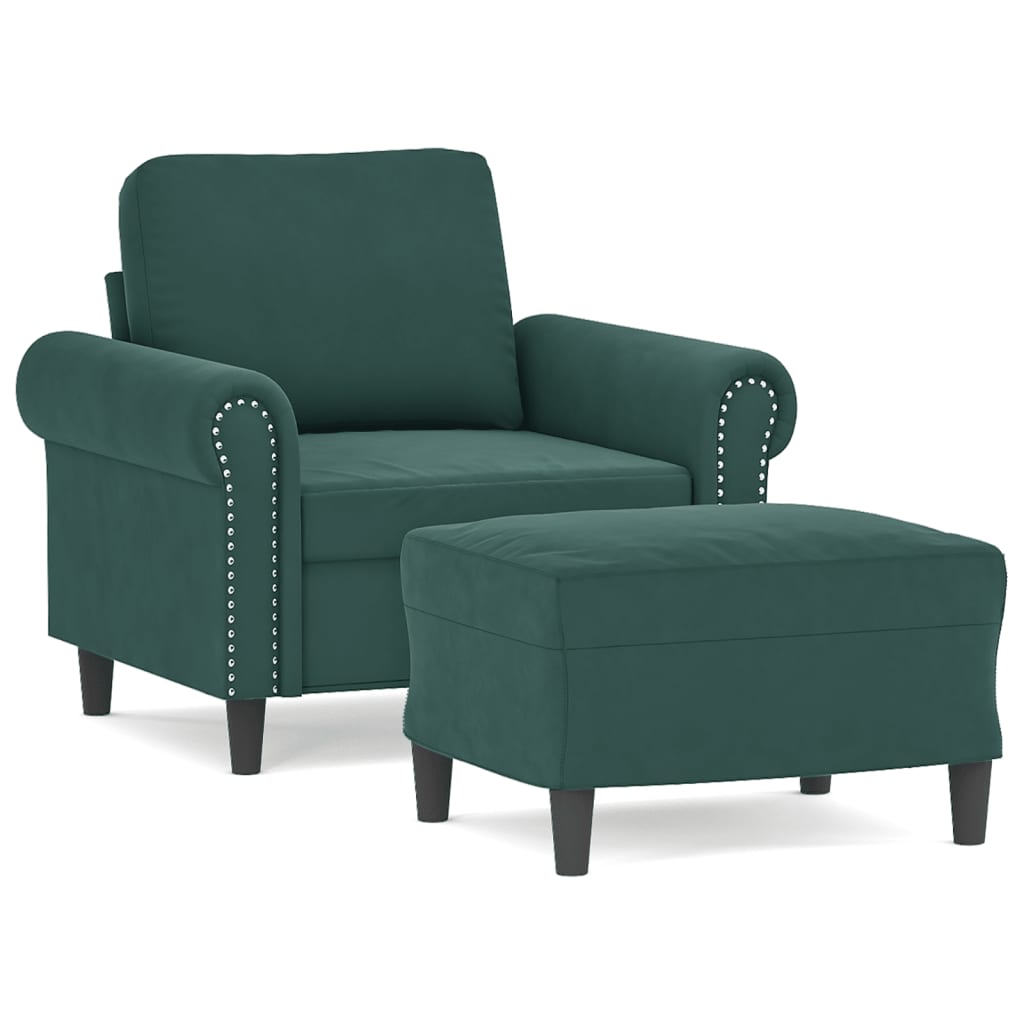 Vidaxl fauteuil met voetenbank 60 cm fluweel donkergroen