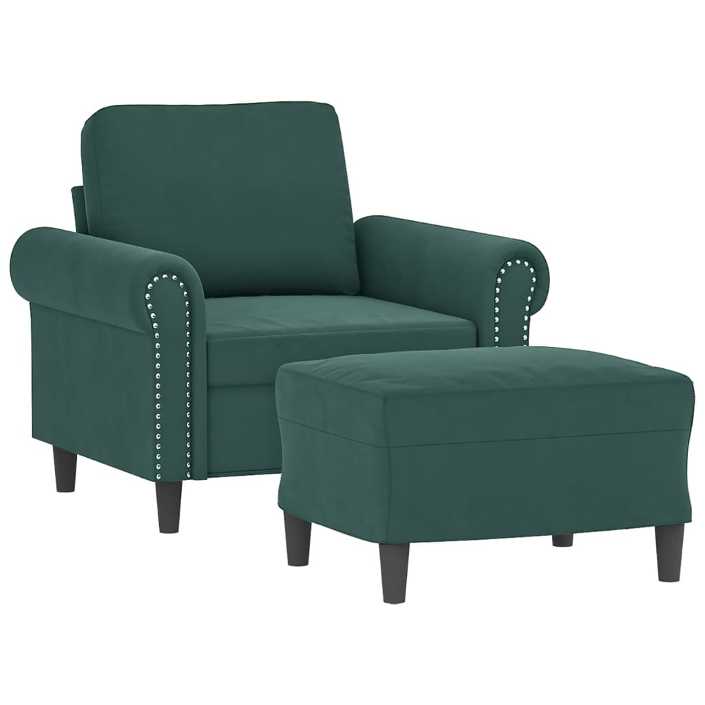 Vidaxl fauteuil met voetenbank 60 cm fluweel donkergroen