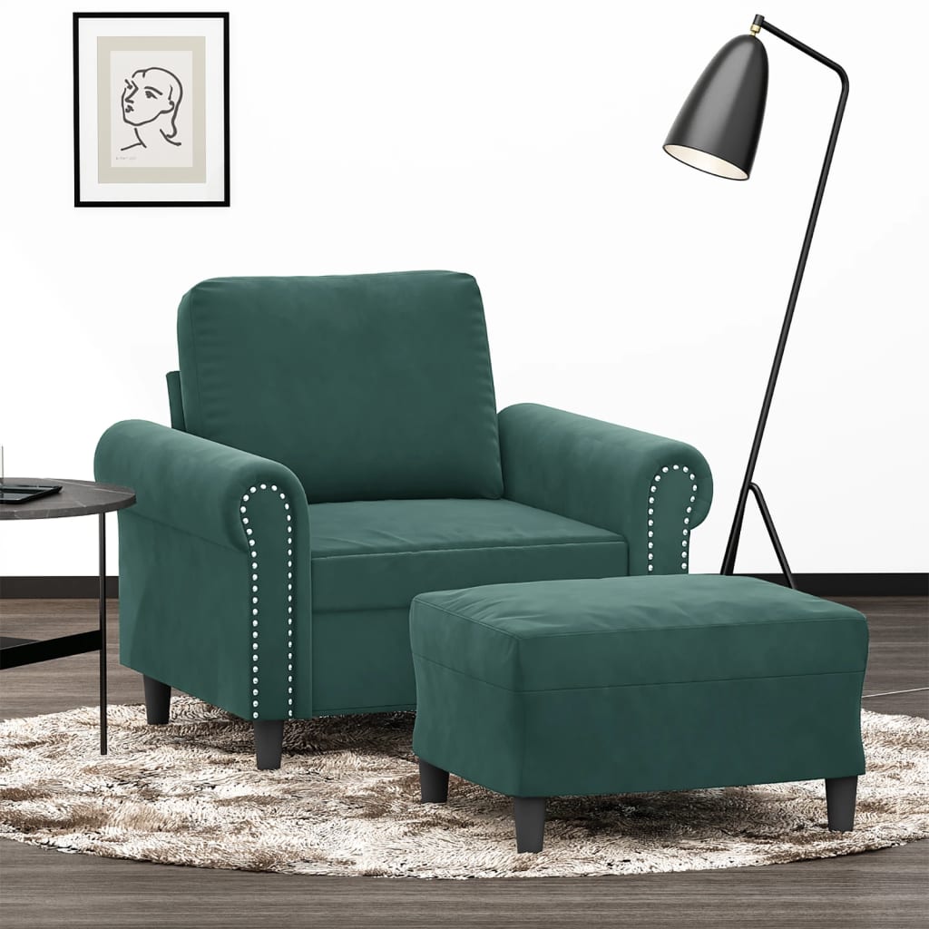 Vidaxl fauteuil met voetenbank 60 cm fluweel donkergroen