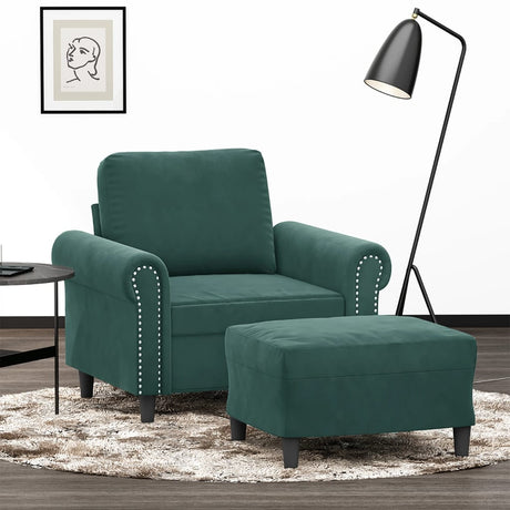 Vidaxl fauteuil met voetenbank 60 cm fluweel donkergroen