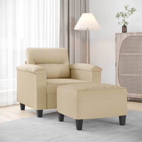 Vidaxl fauteuil met voetenbank 60 cm microvezelstof crème