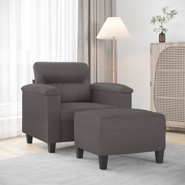 Vidaxl fauteuil met voetenbank 60 cm kunstleer grijs