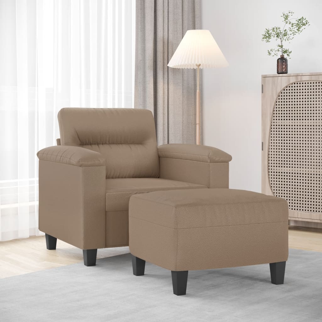 Vidaxl fauteuil met voetenbank 60 cm kunstleer cappuccinokleurig
