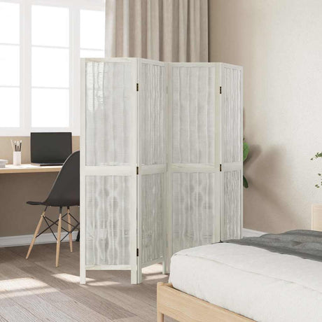 Vidaxl kamerscherm met 4 panelen massief paulowniahout wit