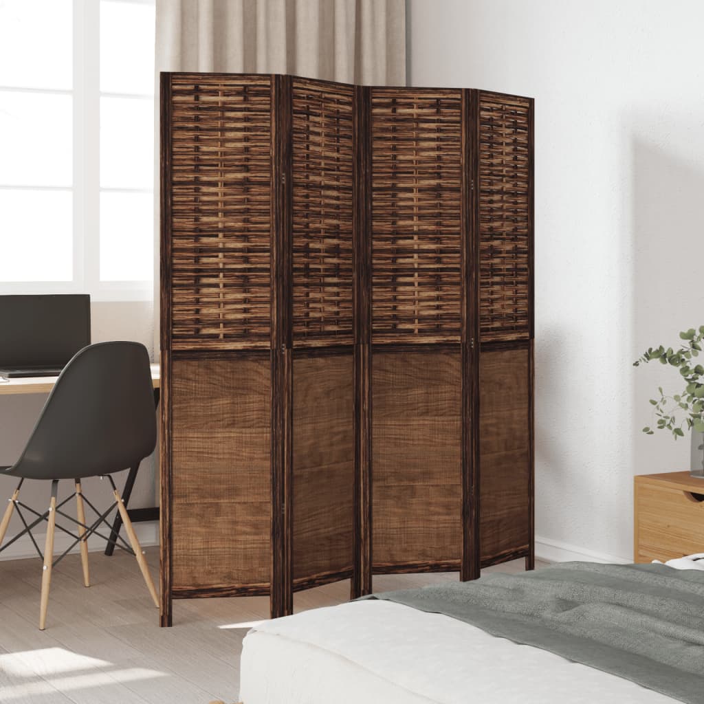 Vidaxl kamerscherm met 4 panelen massief paulowniahout donkerbruin