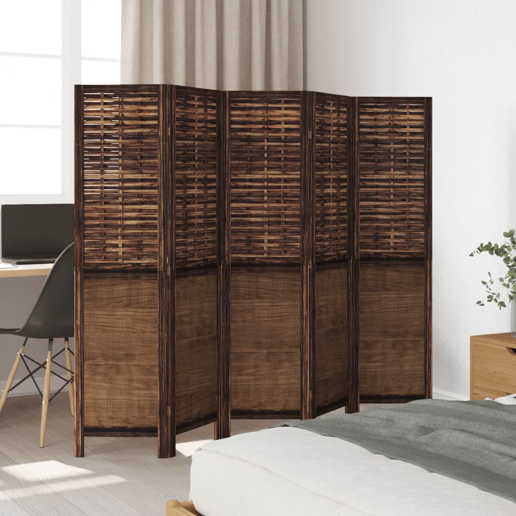 Vidaxl kamerscherm met 5 panelen massief paulowniahout donkerbruin
