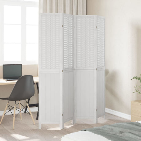 Vidaxl kamerscherm met 4 panelen massief paulowniahout wit