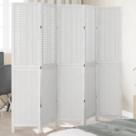 Vidaxl kamerscherm met 5 panelen massief paulowniahout wit