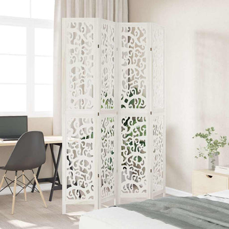 Vidaxl kamerscherm met 4 panelen massief paulowniahout wit