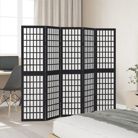Vidaxl kamerscherm met 5 panelen massief paulowniahout zwart