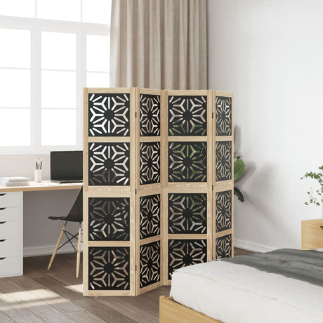 Vidaxl kamerscherm met 4 panelen massief paulowniahout bruin en zwart