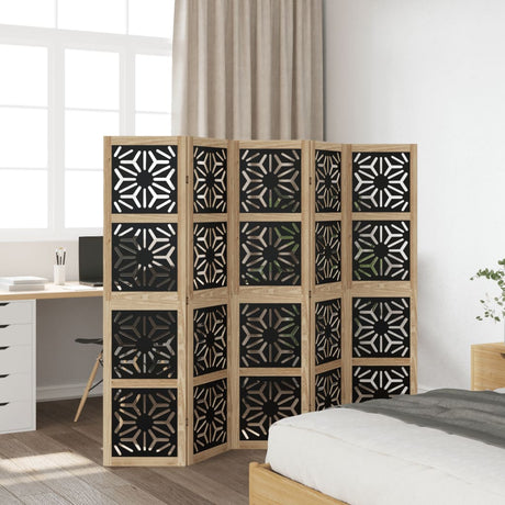 Vidaxl kamerscherm met 5 panelen massief paulowniahout bruin en zwart