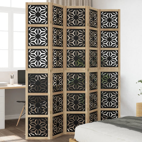 Vidaxl kamerscherm met 5 panelen massief paulowniahout bruin en zwart