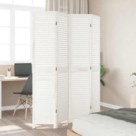 Vidaxl kamerscherm met 4 panelen massief paulowniahout retro wit