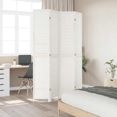 Vidaxl kamerscherm met 4 panelen massief paulowniahout retro wit