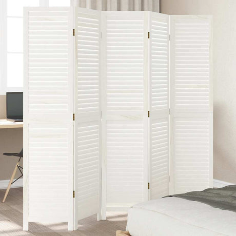 Vidaxl kamerscherm met 5 panelen massief paulowniahout retro wit