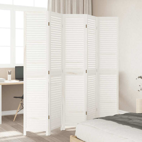 Vidaxl kamerscherm met 5 panelen massief paulowniahout retro wit