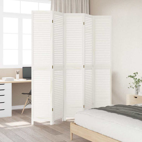 Vidaxl kamerscherm met 5 panelen massief paulowniahout retro wit