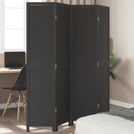 Vidaxl kamerscherm met 4 panelen massief paulowniahout zwart