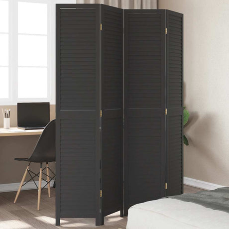 Vidaxl kamerscherm met 4 panelen massief paulowniahout zwart