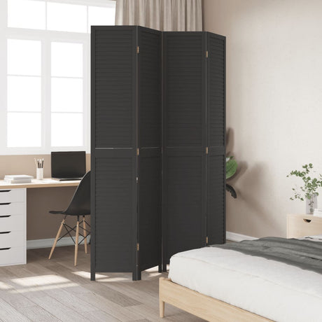 Vidaxl kamerscherm met 4 panelen massief paulowniahout zwart
