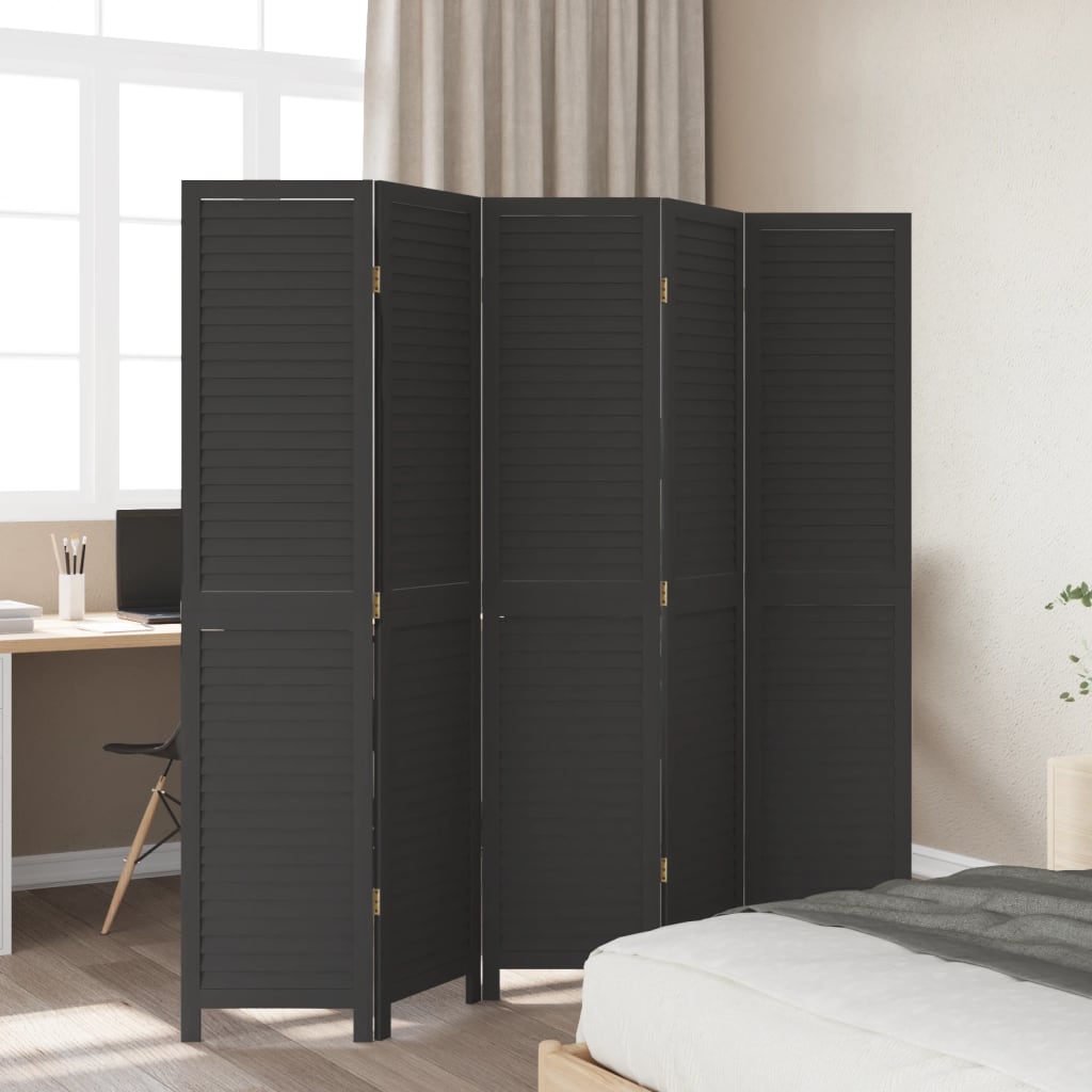 Vidaxl kamerscherm met 5 panelen massief paulowniahout zwart