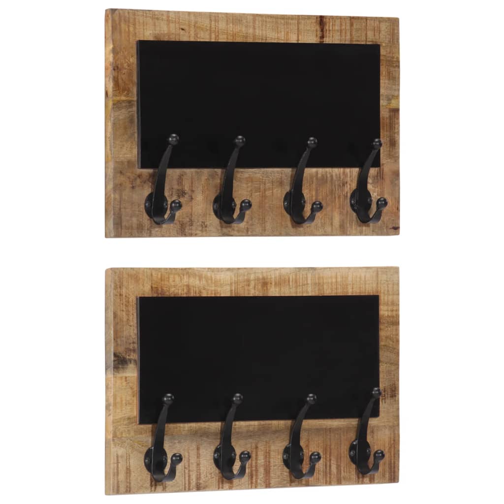 VidaXL Wandgarderoben 2 Stück mit 4 Haken aus massivem Mangoholz