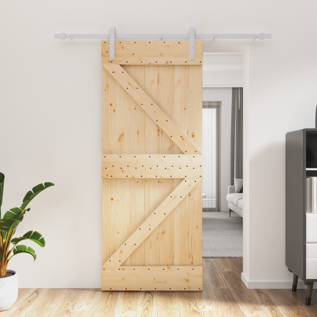 VidaXL Schiebetür mit Beschlägen 85x210 cm massives Kiefernholz